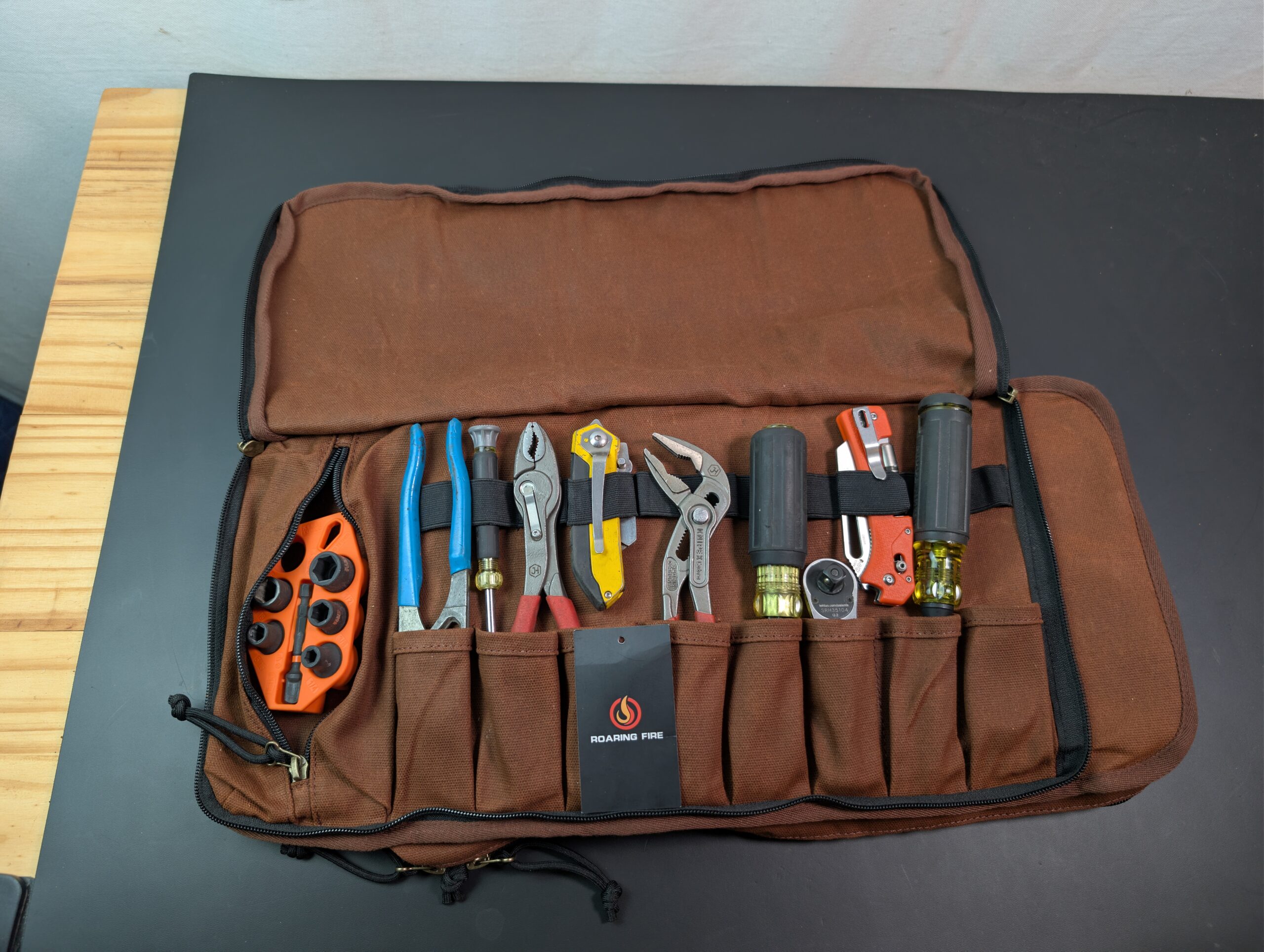 The Pack Mule Mini tool roll loaded with small hand tools